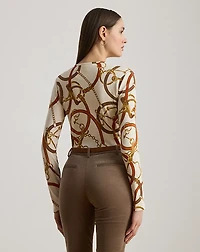 Belting-Print Cotton Long-Sleeve Tee