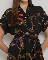 Belting-Print Belted Crepe Dress