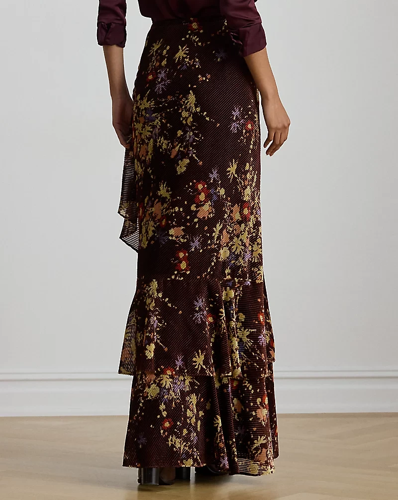 Floral Burnout Velvet Tiered Maxiskirt