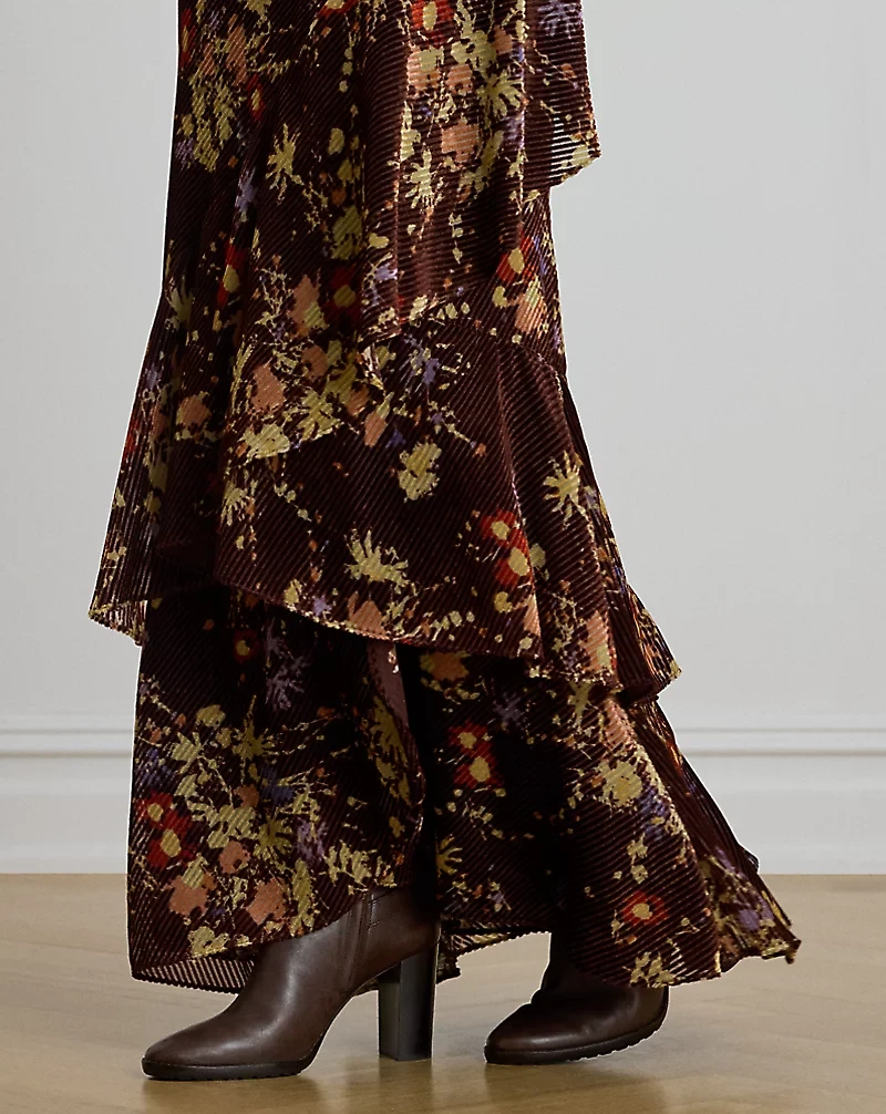 Floral Burnout Velvet Tiered Maxiskirt