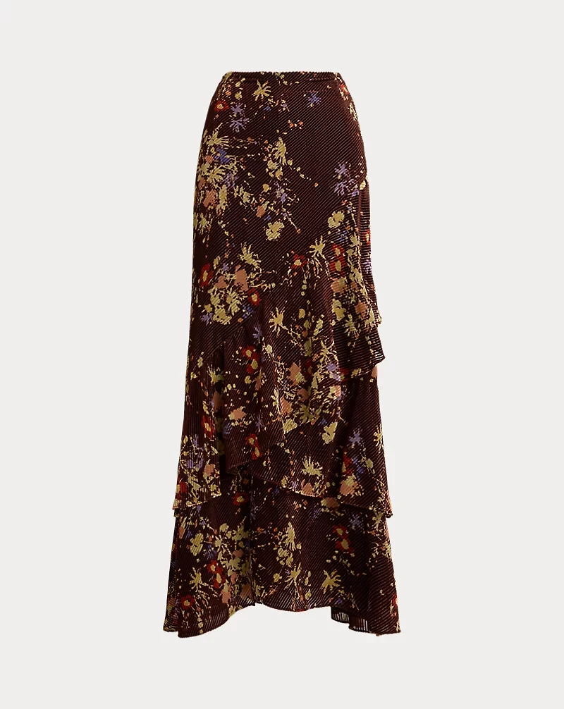 Floral Burnout Velvet Tiered Maxiskirt