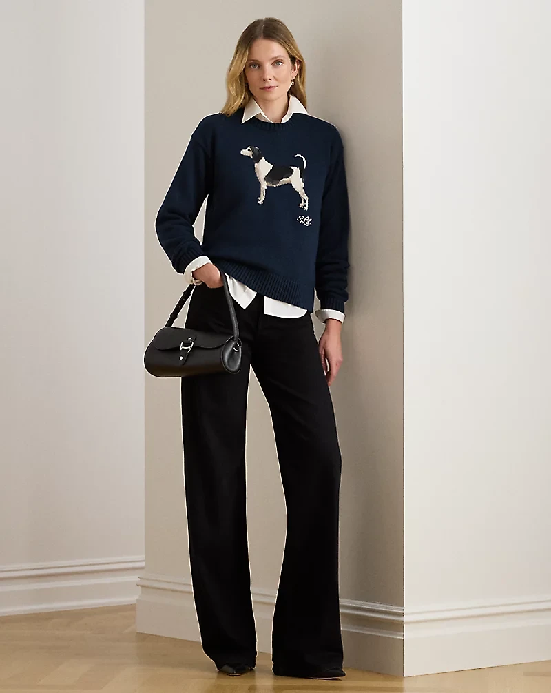 Intarsia-Knit Dog Cotton Sweater