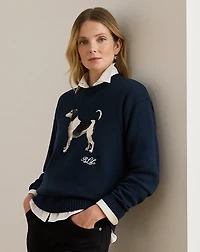 Intarsia-Knit Dog Cotton Sweater