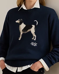 Intarsia-Knit Dog Cotton Sweater