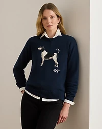 Intarsia-Knit Dog Cotton Sweater
