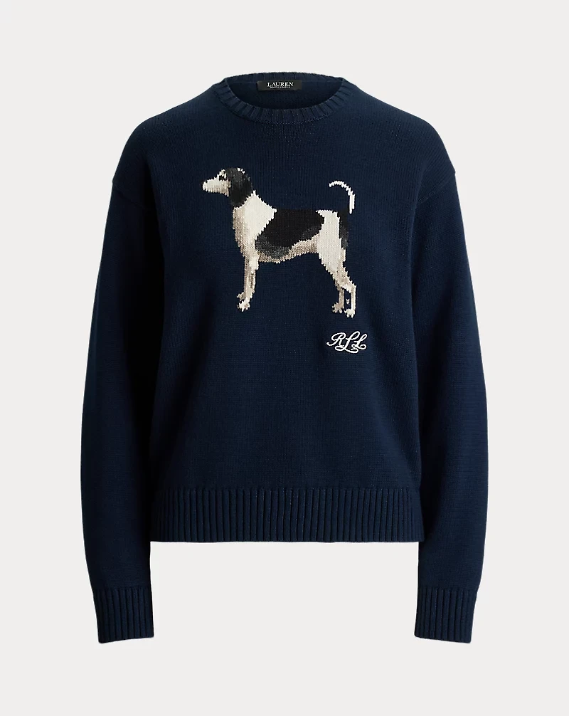 Intarsia-Knit Dog Cotton Sweater