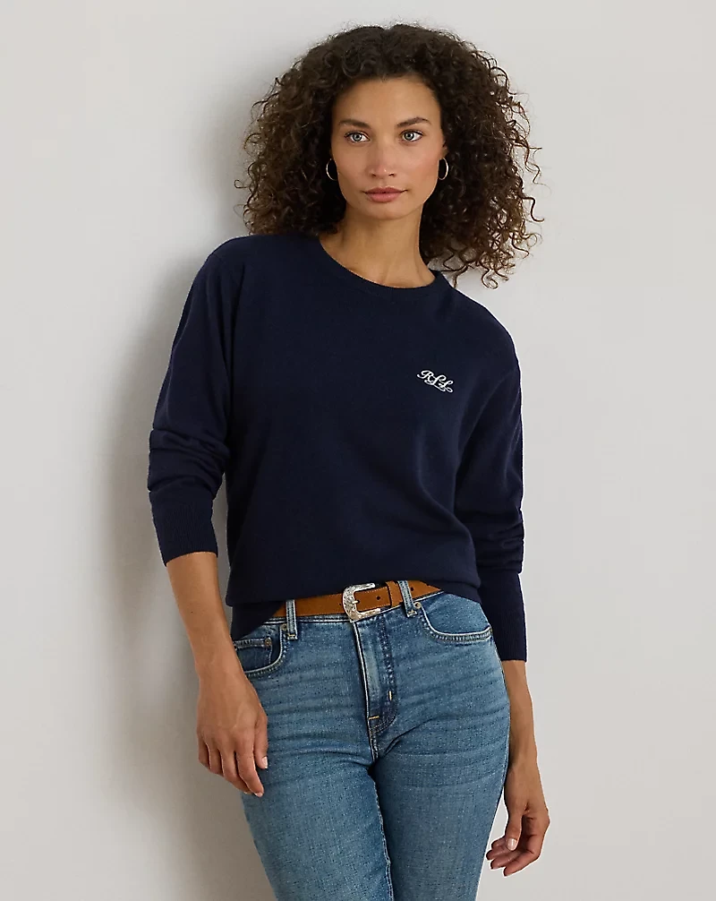 Embroidered Cashmere Crewneck Sweater