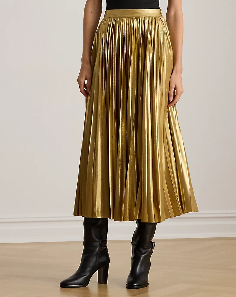 Pleated Metallic Chiffon Skirt