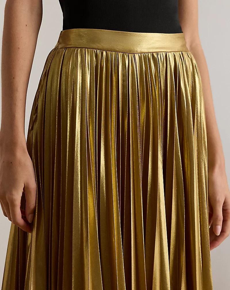 Pleated Metallic Chiffon Skirt