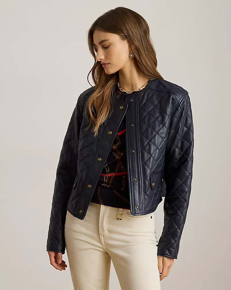 Diamond-Quilted Lambskin Cropped Jacket