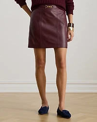 Buckle-Trim Lambskin Pencil Miniskirt