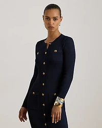 Button-Trim Rib-Knit Sweater Dress