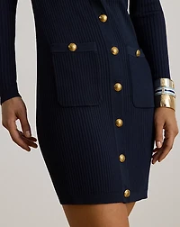 Button-Trim Rib-Knit Sweater Dress