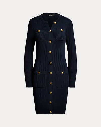 Button-Trim Rib-Knit Sweater Dress