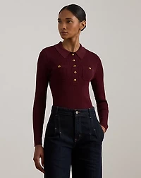 Rib-Knit Long-Sleeve Polo Sweater
