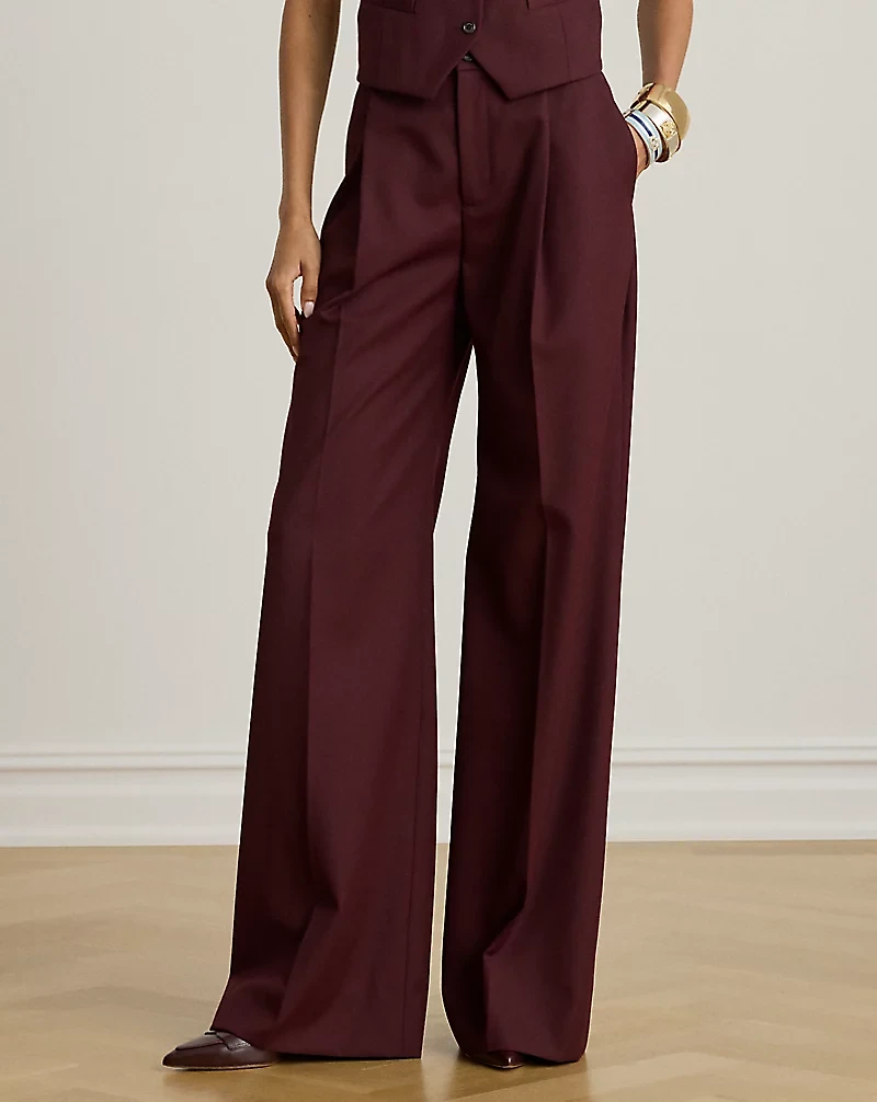Wool-Blend Twill Wide-Leg Pant