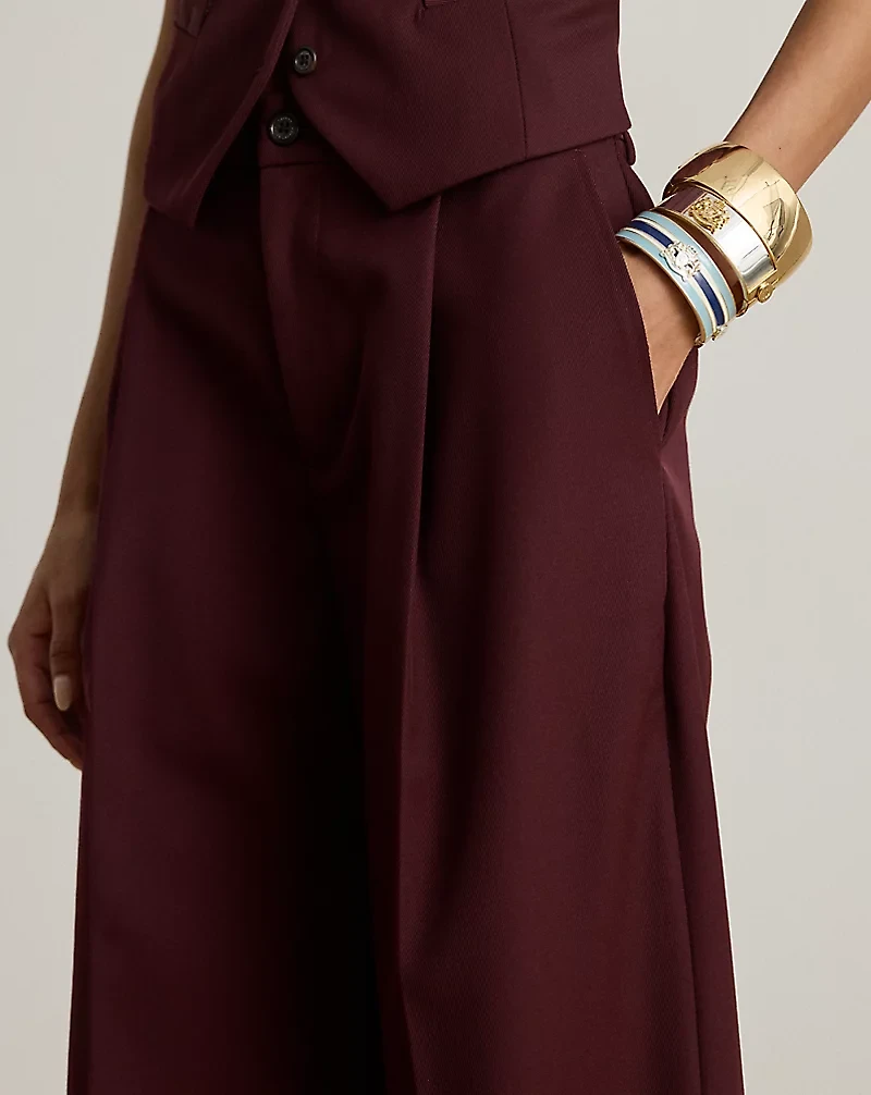 Wool-Blend Twill Wide-Leg Pant