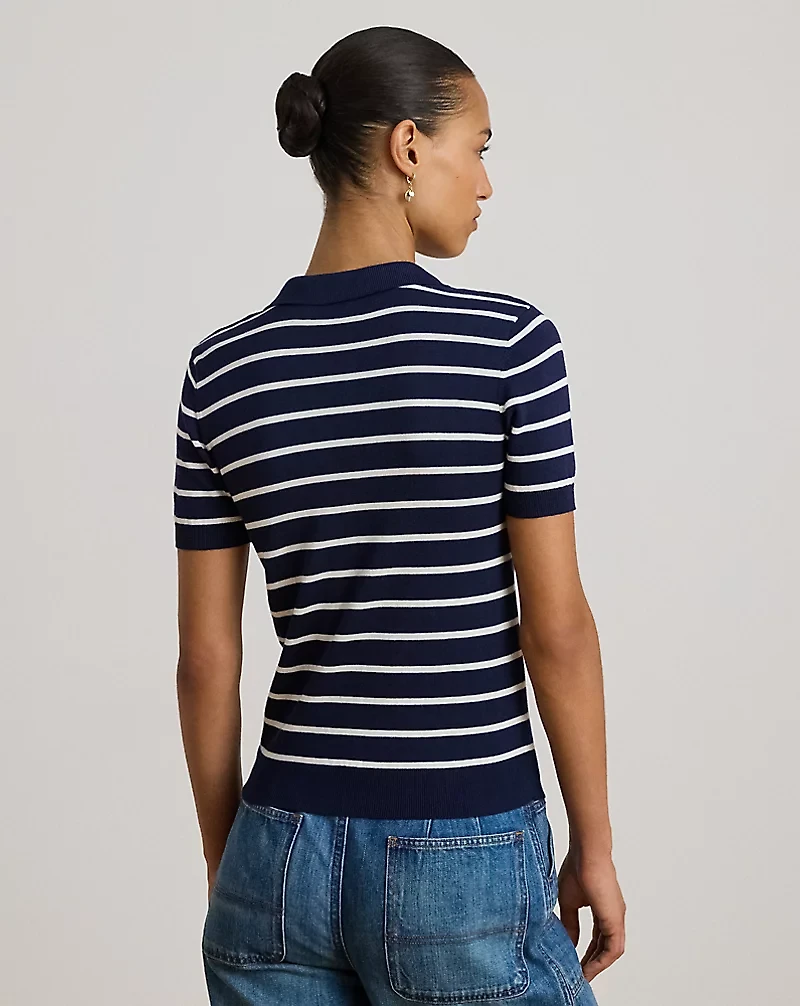 Striped Cotton-Blend Polo Sweater