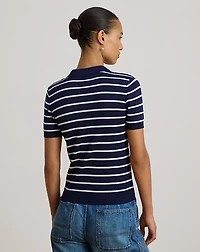 Striped Cotton-Blend Polo Sweater
