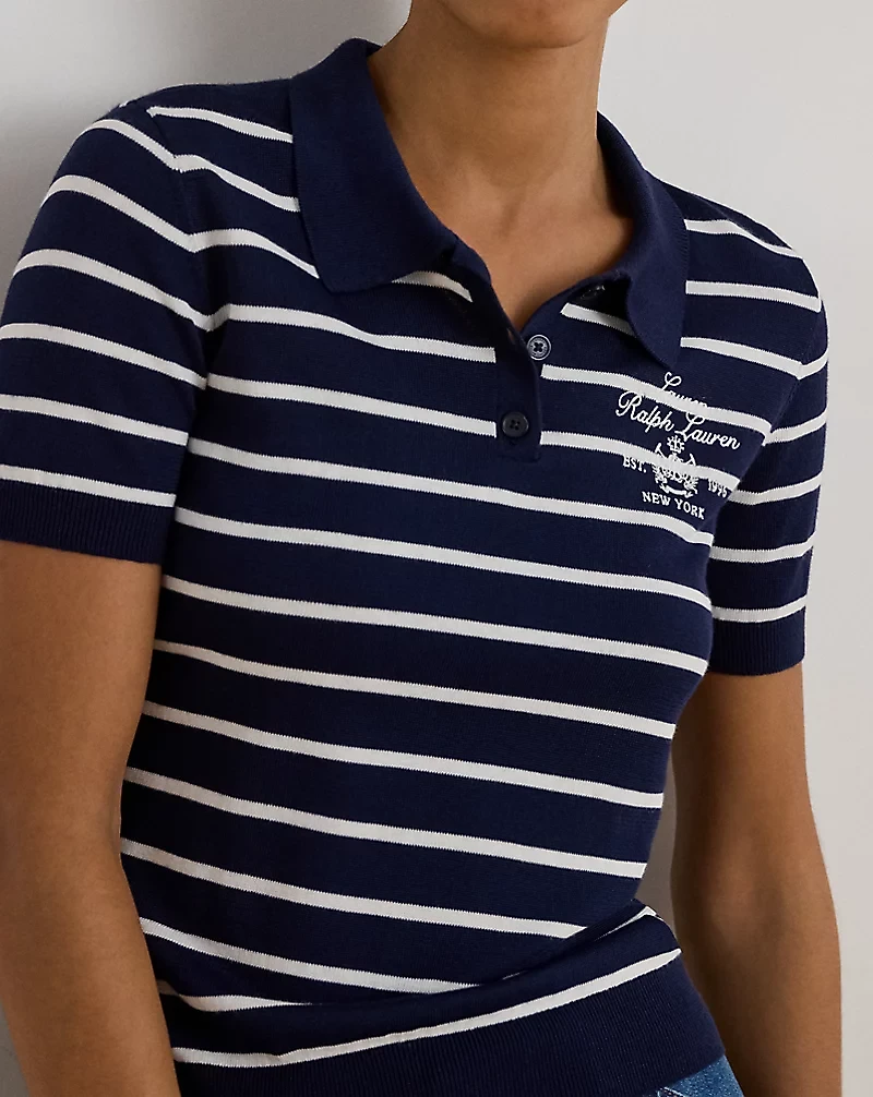 Striped Cotton-Blend Polo Sweater
