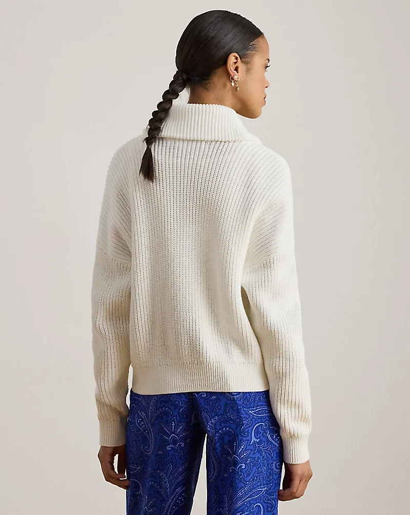 Rib-Knit Shawl-Collar Toggle Cardigan