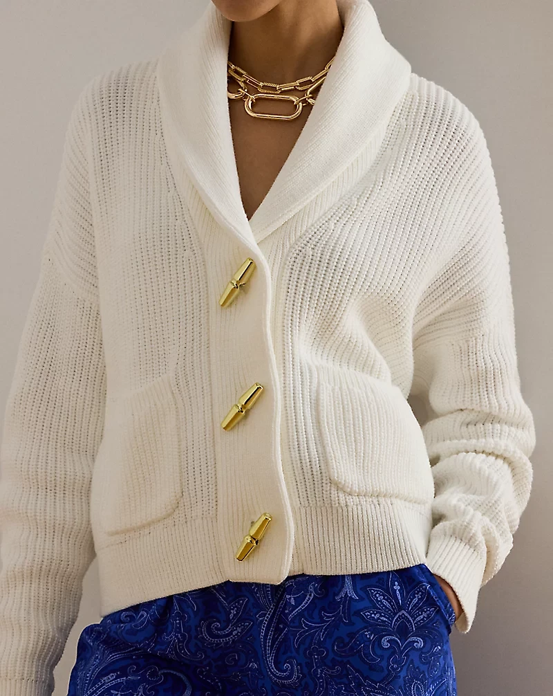Rib-Knit Shawl-Collar Toggle Cardigan