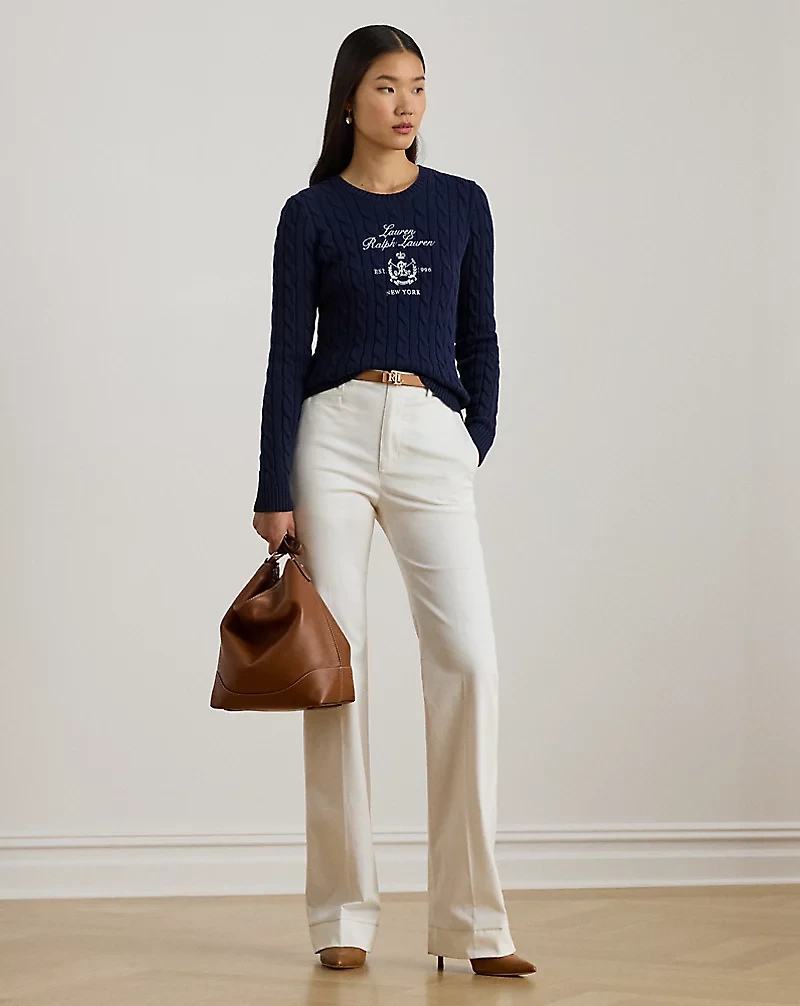 Embroidered-Crest Cable-Knit Sweater