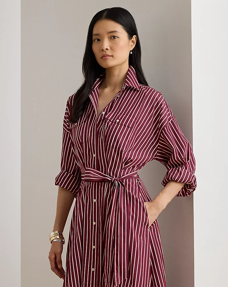 Striped Belted Broadcloth Shirtdress