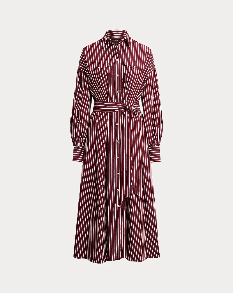 Striped Belted Broadcloth Shirtdress