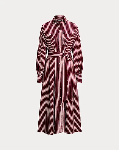 Striped Belted Broadcloth Shirtdress