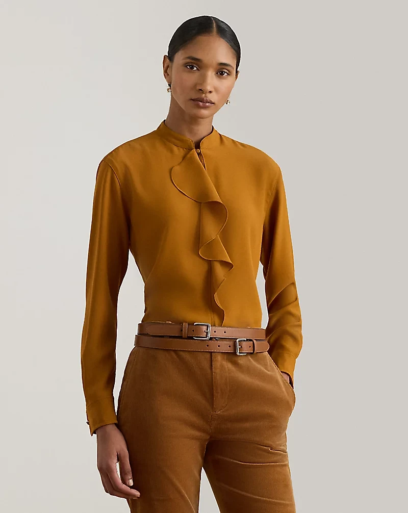 Ruffle-Trimmed Georgette Tunic