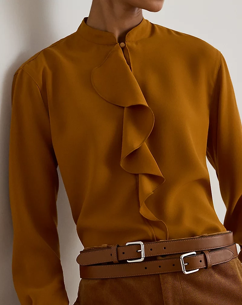 Ruffle-Trimmed Georgette Tunic