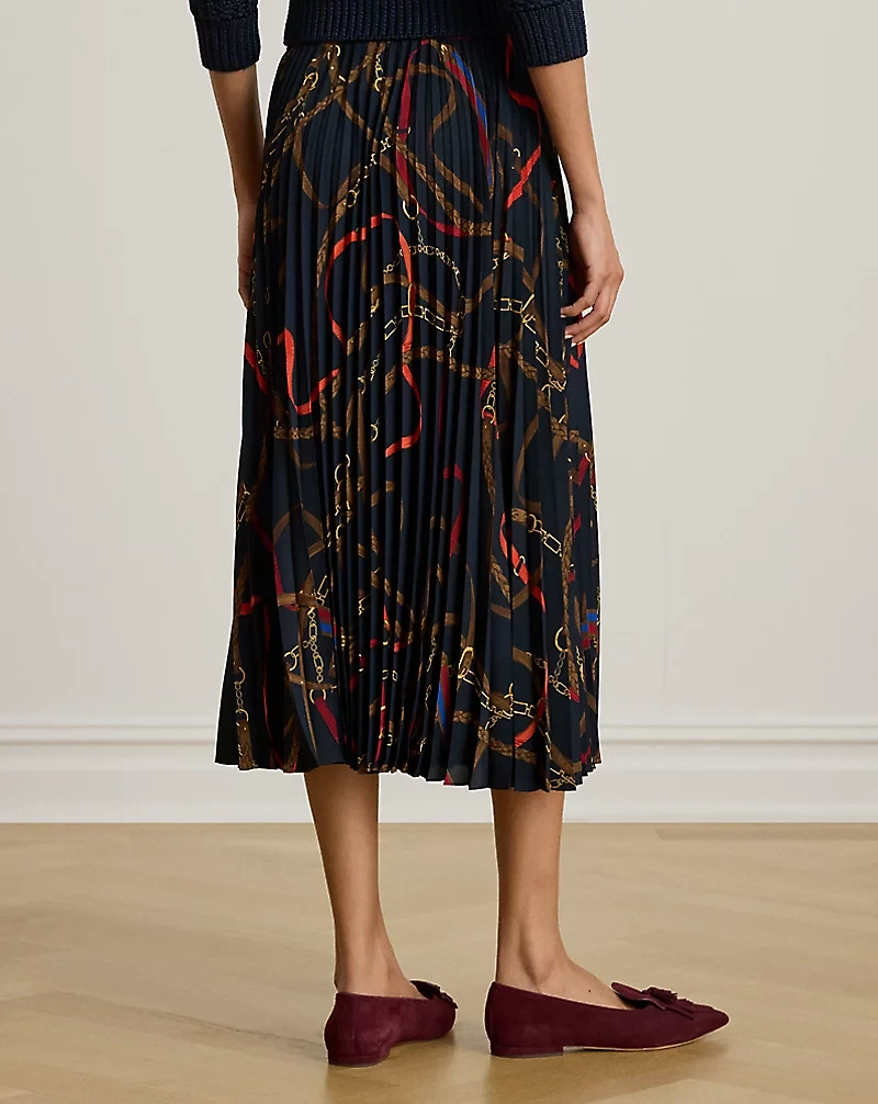 Belting-Print Pleated Georgette Skirt