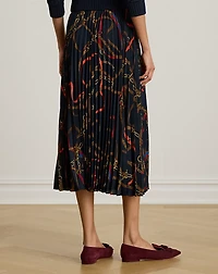 Belting-Print Pleated Georgette Skirt