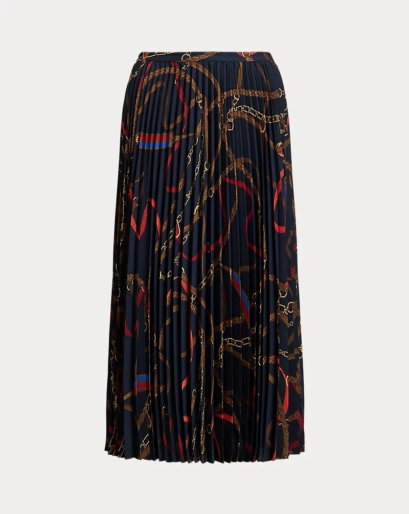 Belting-Print Pleated Georgette Skirt