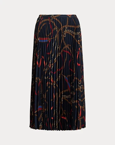 Belting-Print Pleated Georgette Skirt