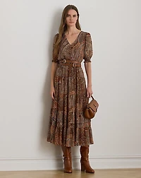 Paisley Belted Crinkle Georgette Dress