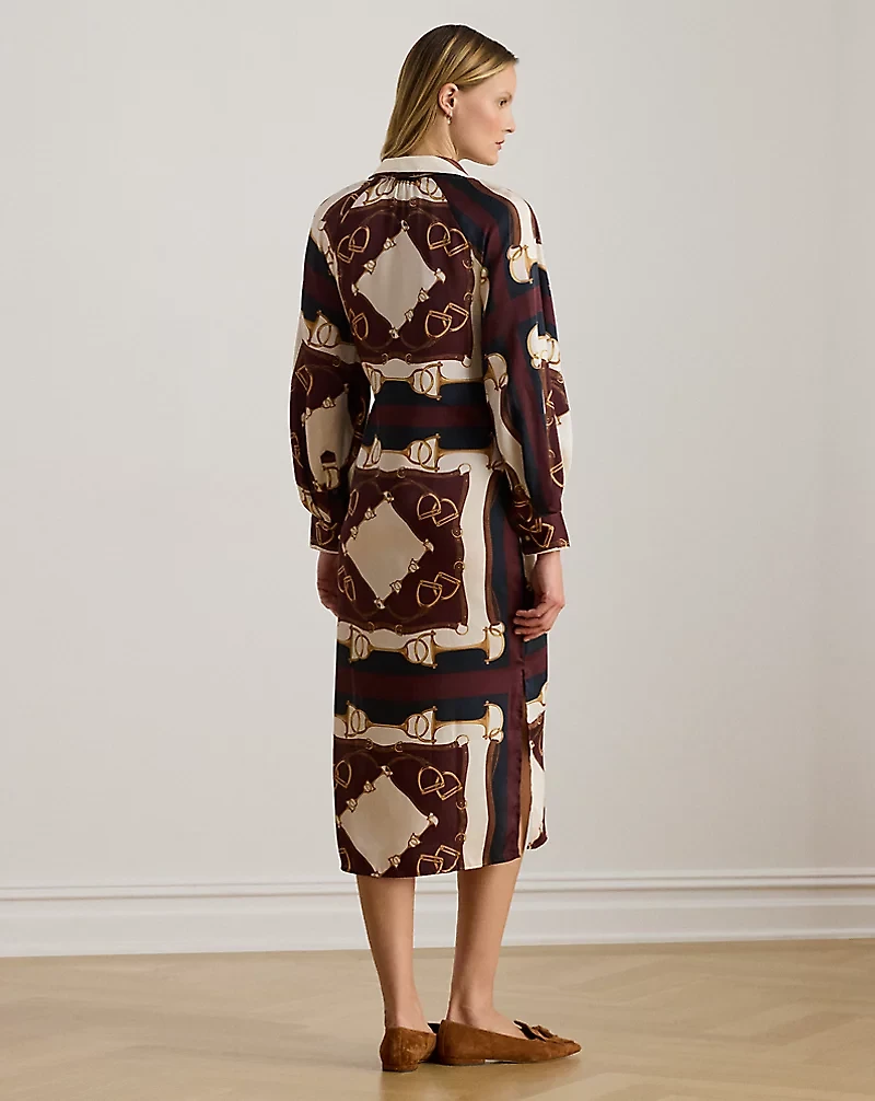 Equestrian-Print Twill Midi Shirtdress