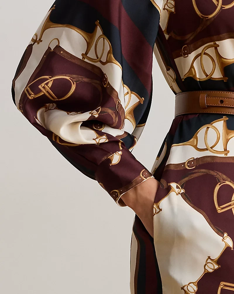 Equestrian-Print Twill Midi Shirtdress