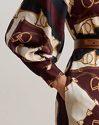 Equestrian-Print Twill Midi Shirtdress