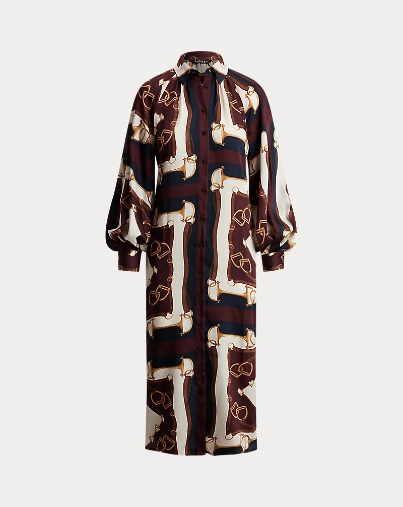 Equestrian-Print Twill Midi Shirtdress