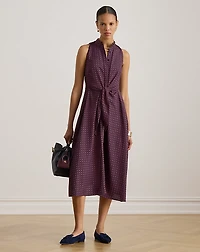 Print Tie-Front Crepe Sleeveless Dress