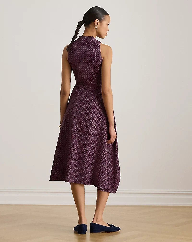 Print Tie-Front Crepe Sleeveless Dress