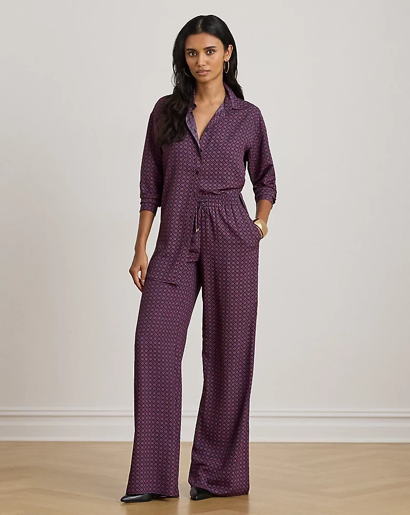 Foulard-Print Crepe Wide-Leg Pant