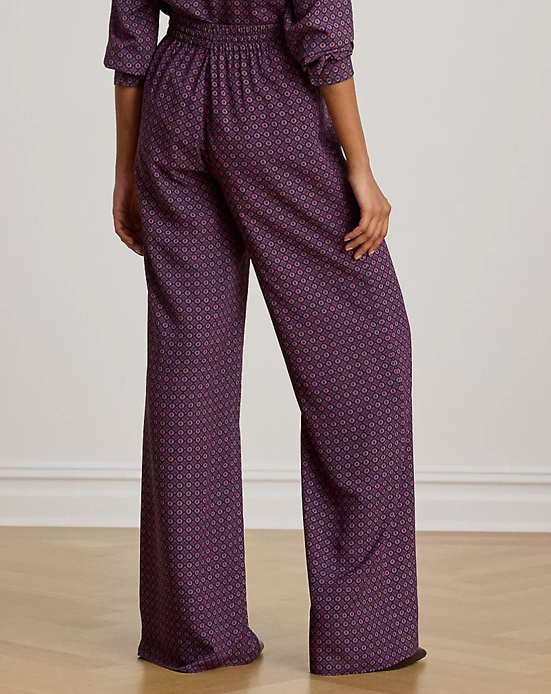 Foulard-Print Crepe Wide-Leg Pant
