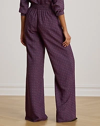Foulard-Print Crepe Wide-Leg Pant