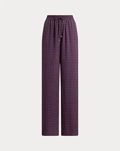 Foulard-Print Crepe Wide-Leg Pant