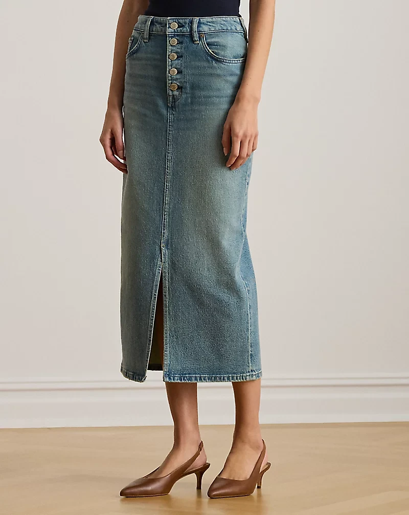 Denim Pencil Midi Skirt