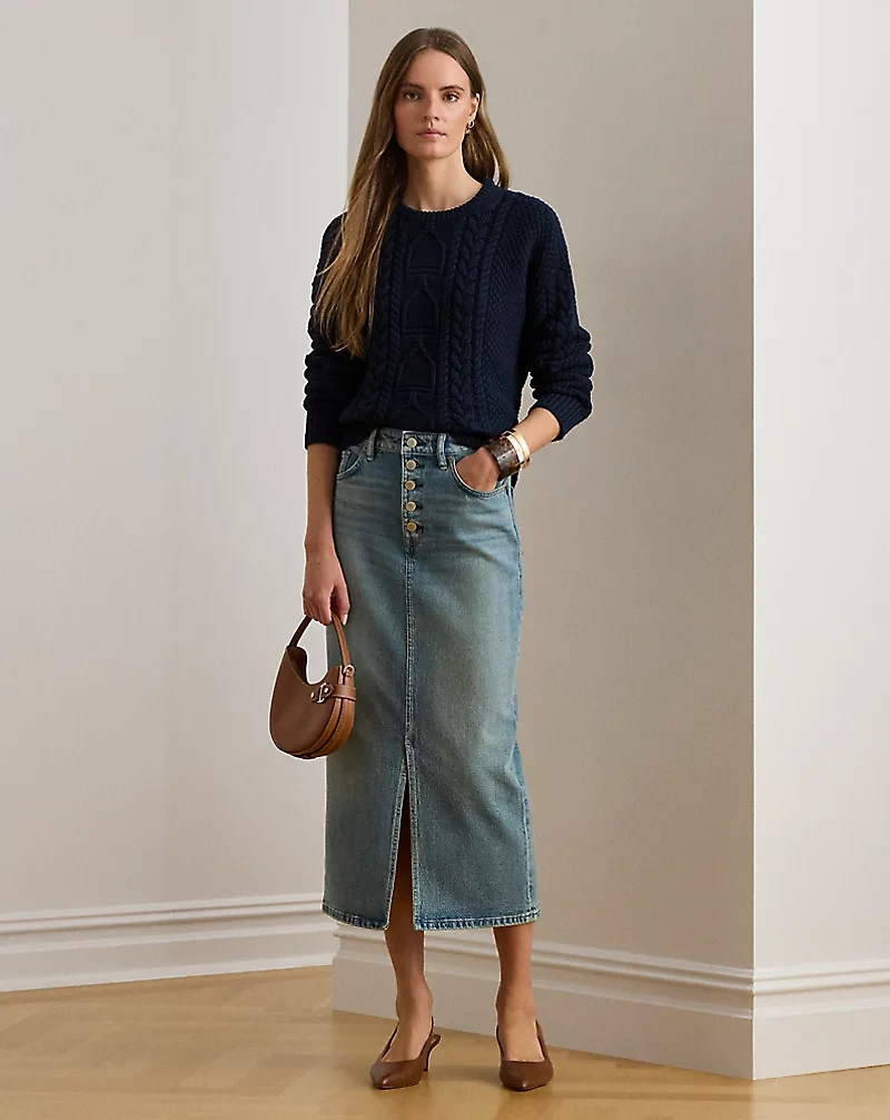 Denim Pencil Midi Skirt