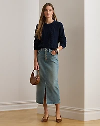 Denim Pencil Midi Skirt